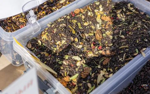 Explore the vibrant world of masala tea at a bustling market. Spices blend ha Stock Photos