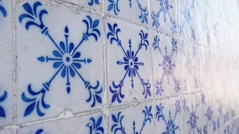 Explore vintage ceramic floor tiles with beautiful blue patterns Stock Footage 321515368