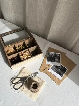 Explore Vintage Crafting Supplies Featuring Beautiful Photos and Useful Sci.. Stock Photos