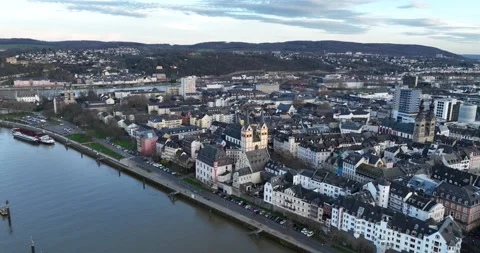 Explore the winding streets and alleys of Koblenz's old city from a whole new Video stock 238612195