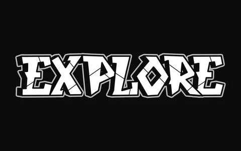 Explore word trippy psychedelic graffiti style letters. Vector hand drawn doo Stock Illustration
