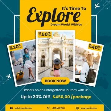 Explore the world with exciting travel packages and discounts PSD Template
