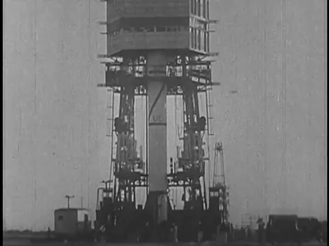 The Explorer 1 satellite, atop the Jupiter-C rocket, is fueled on the launchpad 動画素材 74947642