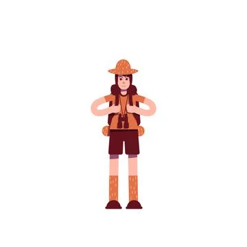 Explorer with backpack flat color vector character 스톡 일러스트