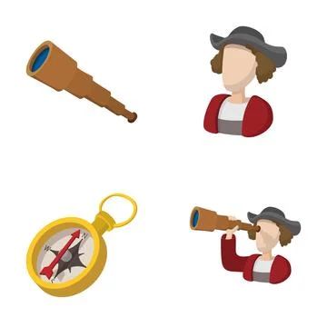 Explorer discovering new lands using spyglass and compass イラスト素材