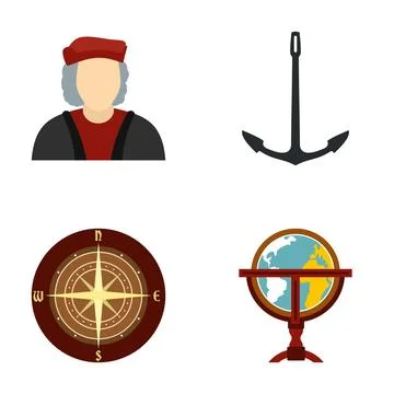 Explorer discovering new world with navigation tools icon set イラスト素材