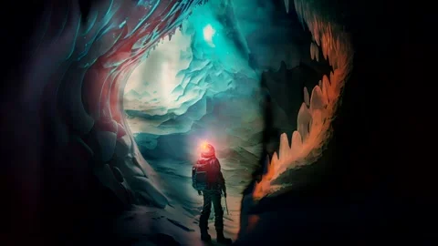An explorer discovers an ice cave in Antarctica. It holds many secrets. Alien Stock Footage 233363034
