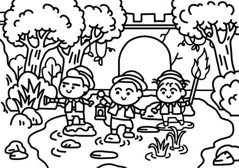 The explorer entered the mysterious forest. Stock Illustration