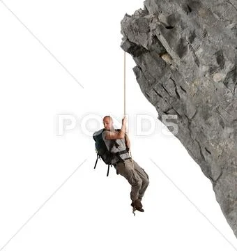 Explorer frightened by height Stock Photos