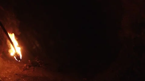 Explorer Illuminates His Way Stock Footage 46113683