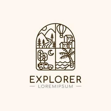 Explorer Line Logo Design Template Stock Illustration