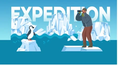 Explorer looking at a penguin in an icy environment, symbolizing polar Stock Footage 304966921