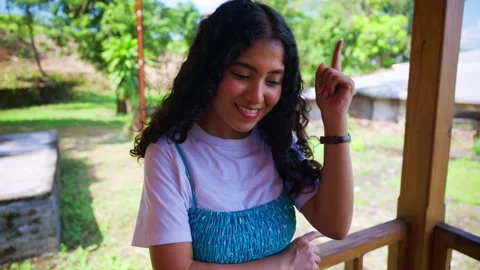 Explorer smiles sensing unique mental spark at retreat Stock Footage 308058784