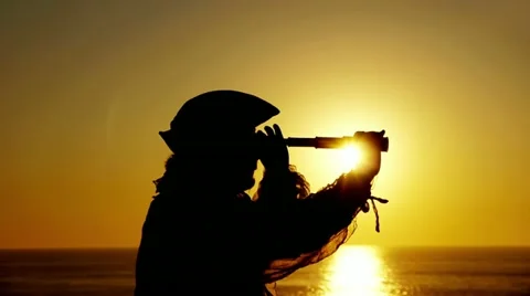 Explorer With Spyglass Silhouette (HD) Stock Footage 11183657