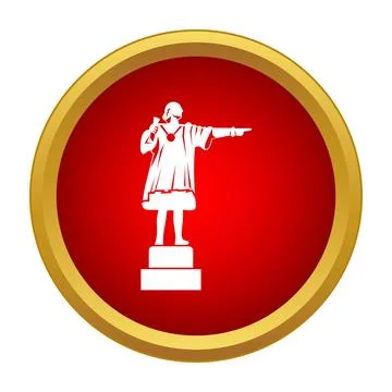 Explorer statue pointing way on red gold icon 스톡 일러스트