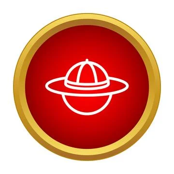 Explorer sun hat outline inside a red circle with gold border 스톡 일러스트