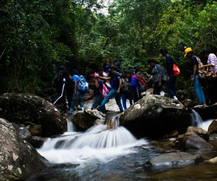 Explorer's cross the river 库存照片