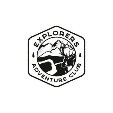 Explorers Logo Emblem. Vintage hand drawn adventure club badge. Featuring 스톡 일러스트