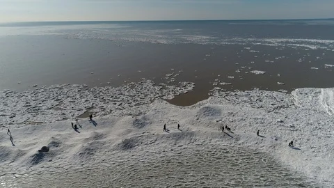 Explorers Walking On Iceberg Ice Sheet Arctic Tundra Climate Change Global W Stock Footage 125028872