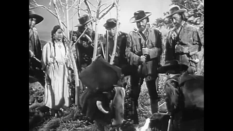 Explorers William Clark and Meriwether Lewis make their way down the Yellowstone Stock Footage 85768168