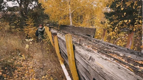 Exploring abandoned bobsled track near Kiev in Vyshgorod. Stock Footage 97792130