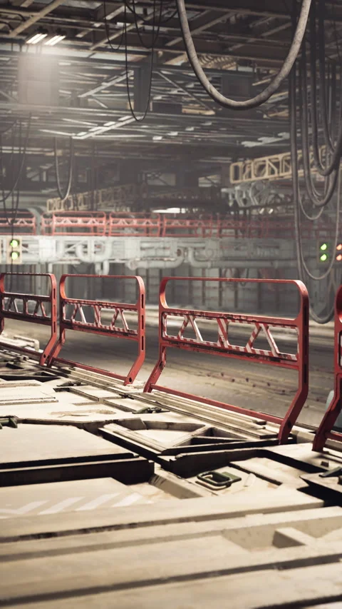 Exploring an abandoned industrial warehouse with rusty structures and cables Stock Footage 327180792