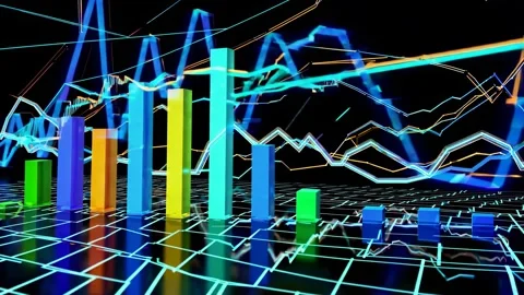 Exploring advanced data visualization techniques with 3D bar charts and line gra Stock Footage 297469699