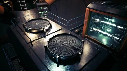 Exploring advanced technology in a futuristic laboratory setting at night Stock Illustration