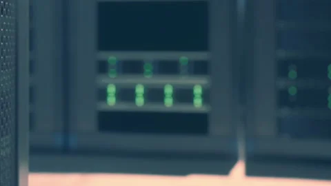 Exploring Advanced Technology Through Vibrant Server Lights in a Data Center Stock Footage 347255498