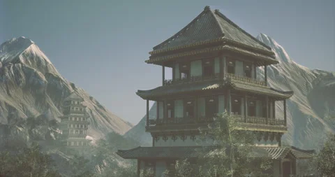 Exploring ancient architecture amidst majestic mountain landscapes 스톡 동영상 314711331