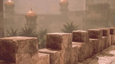 Exploring the ancient architecture of a historic eastern city during twilight Stock Illustration