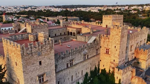 Exploring the ancient architecture of Rhodes, Greece from above Stock Footage 318016580