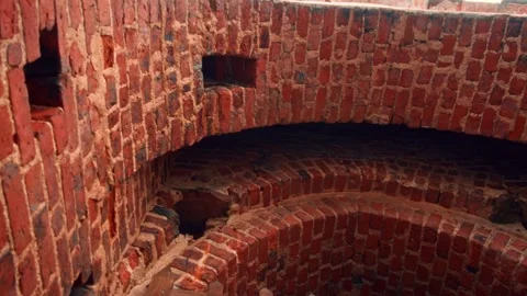 Exploring ancient brick architecture with arched design Stock Footage 301124751