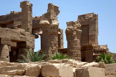 Exploring the Ancient Columns and Ruins at Karnak Temple Complex in Egypt U.. Stock Photos