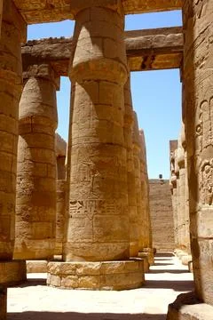 Exploring the Ancient Karnak Temple Complex With Towering Columns and Hiero.. Stock Photos