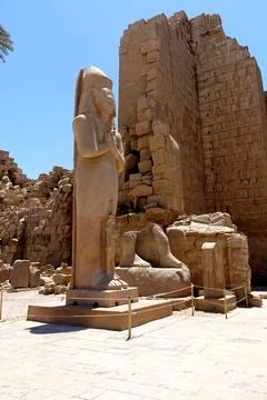 Exploring the Ancient Karnak Temple Complex With Colossal Statue in Egypt Stock Photos