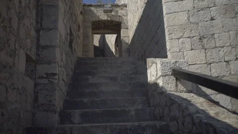 Exploring ancient stone castle in Italy Stock Footage 130906326