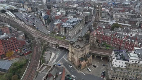 Exploring the architectural beauty of Newcastle upon Tyne from above Stock Footage 296010481