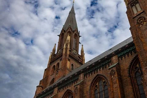 Exploring the architectural marvel of Schwerin Cathedral during a cloudy da.. Stock Photos