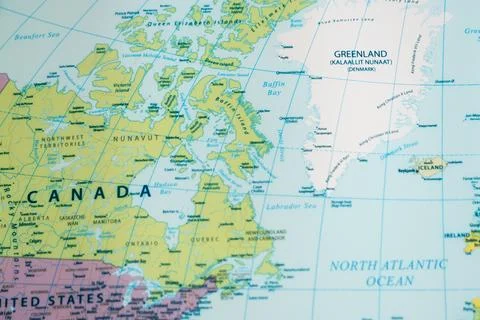Exploring the arctic map cartographic insights of canada and greenland educ.. Stock Photos
