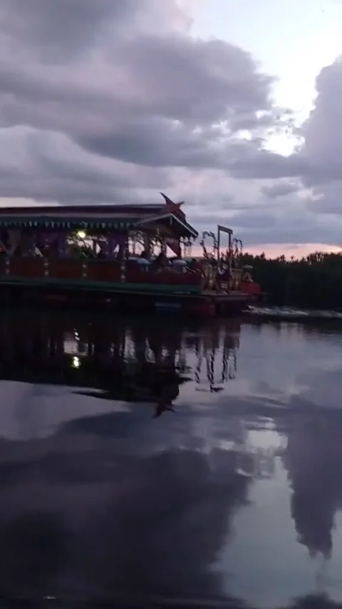 Exploring the Beautiful Nature and River with a floating House on it Stock Footage 205525831