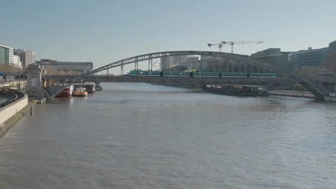 Exploring the beauty of Viaduc d'Austerlitz and the Seine River in Paris Stock Footage 298628302