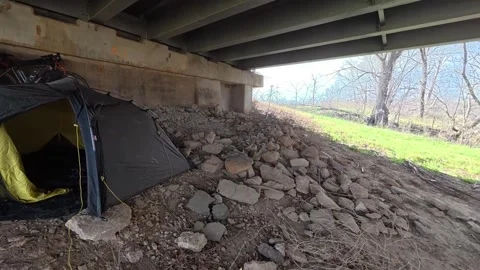 Exploring Beneath Historic Route 66 Overpass in Oklahoma Stock Footage 346797419