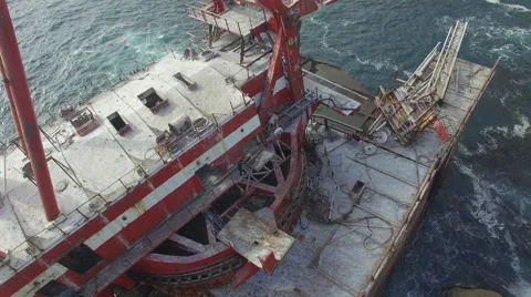 Exploring BOS 400 Ship Wreck Aerial Shot Stock Footage 65146137