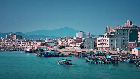 Exploring The Breathtaking Blue Seascape Of Huizhou Bay From Above Stock Footage 324879092