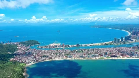 Exploring The Breathtaking Blue Seascape Of Huizhou Bay From Above Stock Footage 326831761