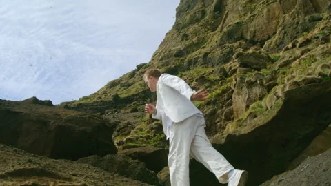 Exploring the breathtaking Cliffs of Iceland Discovering Puffin Nesting Habitats Stock Footage 305428992