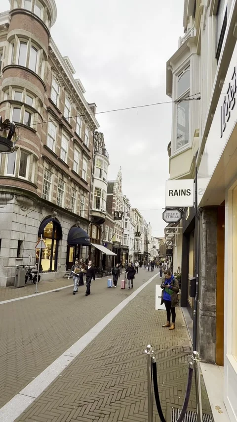 Exploring the bustling streets of The Hague on a cloudy day Stock Footage 317265757