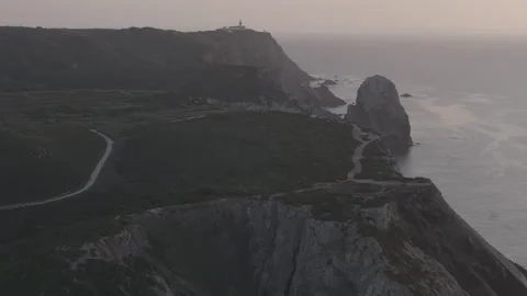 Exploring Cabo da Roca at dusk with breathtaking cliffs and coastal views Stock Footage 290373676