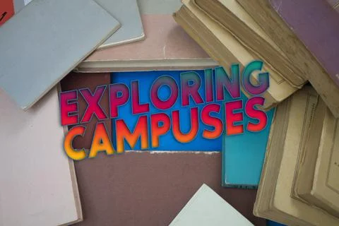 Exploring Campuses word in opened book with vintage, natural patterns old ant 스톡 사진